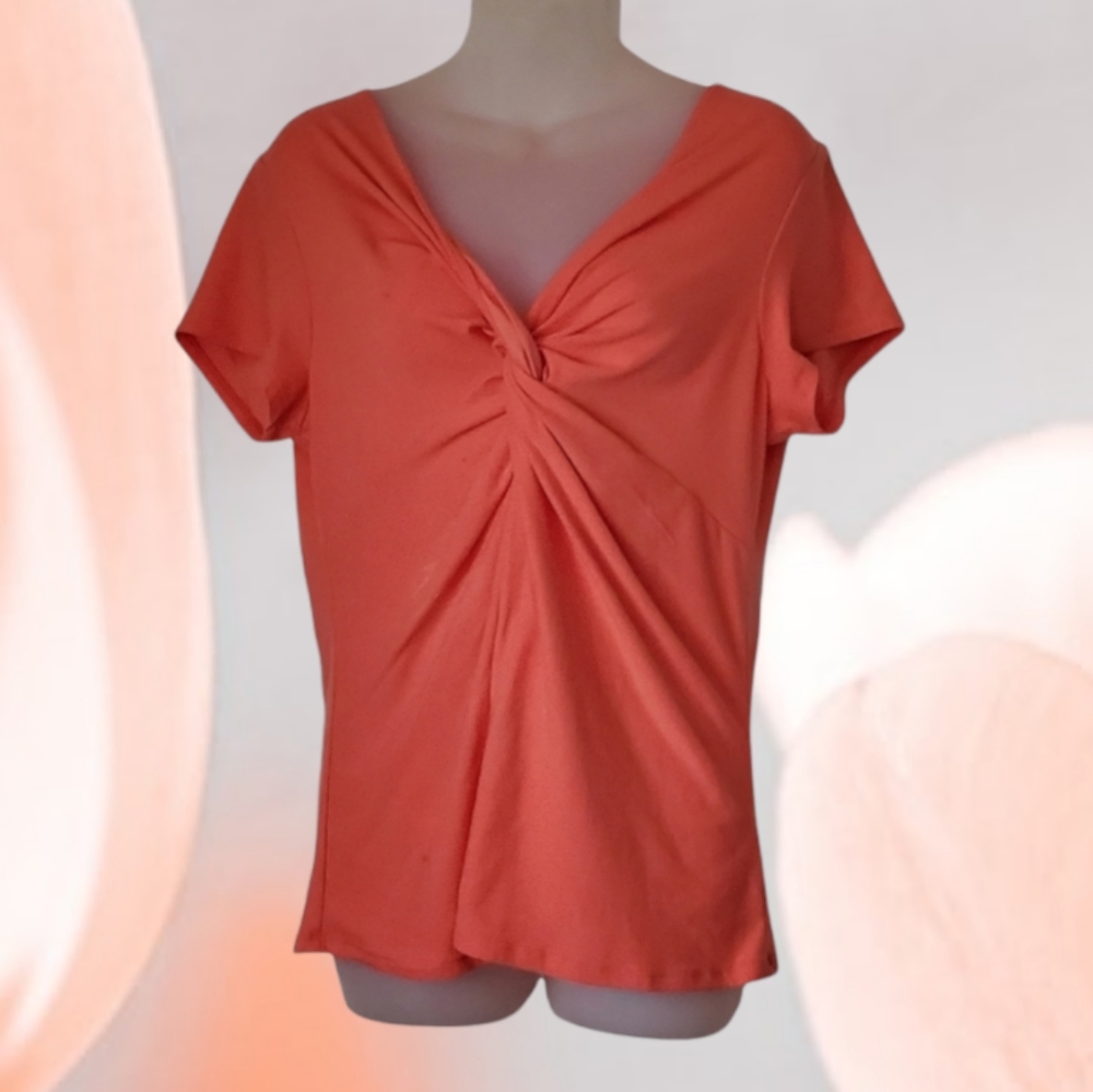No Comment XL Peachy Pink Short Sleeve Top With a Gathered Bust XL